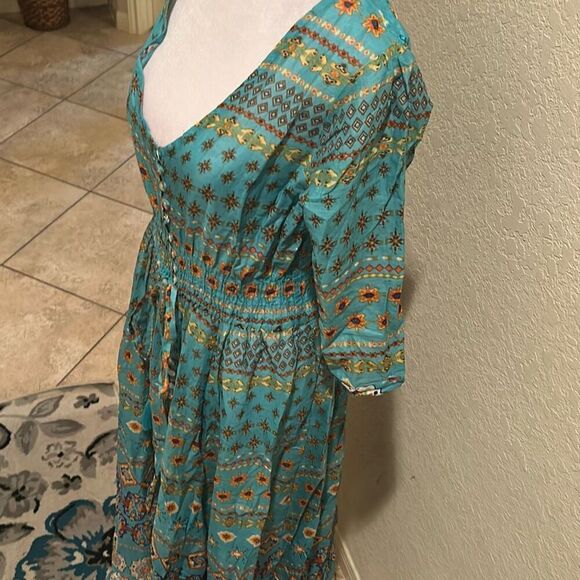 Guadalupe Size M Monaco Midi Dress Turquoise Bohemian Coastal Mediterranean NWT - Picture 4 of 14